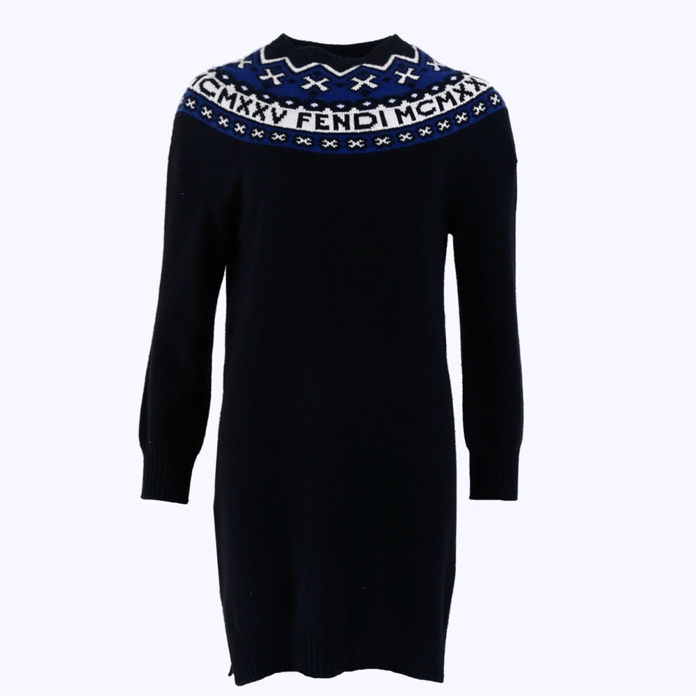 FENDI Black Fair Isle Wool Cashmere Knit Sweater Dress Size 42 It, 6 US - Picture 8 of 9